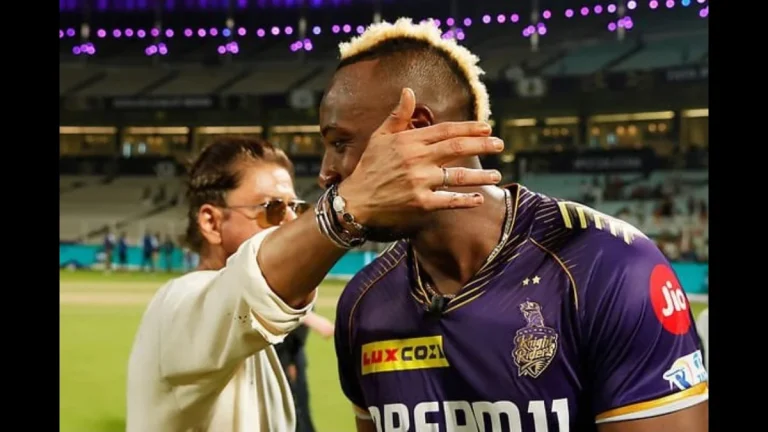 (Watch) Andre Russell rewarded with hug and kiss by Shah Rukh Khan after impressive performance