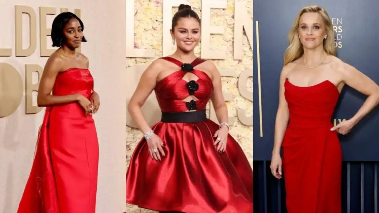 Red dresses are dominating this awards season. Why the colour is universal, according to experts