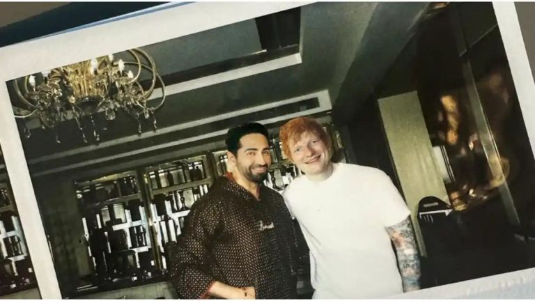 PIC: Ayushmann Khurrana welcomes Ed Sheeran to India with his mother’s homemade Pinni; ‘Great meeting you’