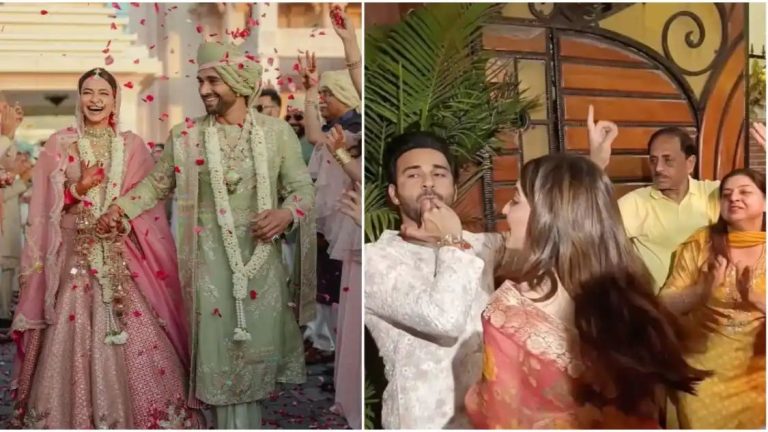 PICS: Pulkit Samrat-Kriti Kharbanda dance to dhol beats at their post-wedding Griha Pravesh ceremony