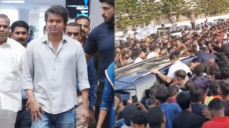 Vijay takes Kerala by storm as fans crowd Trivandrum airport to welcome him