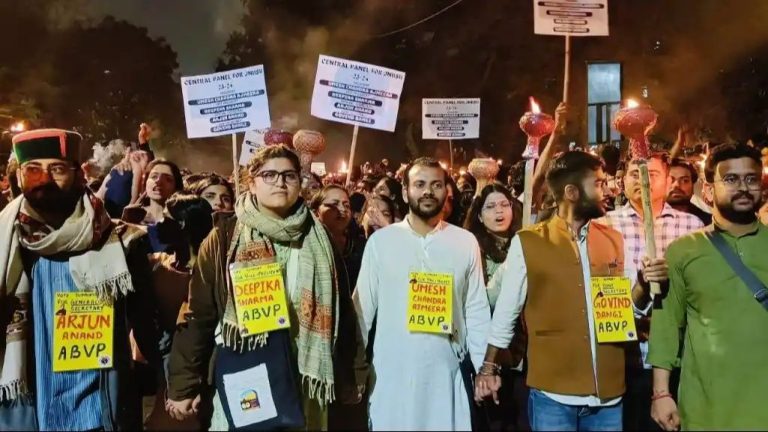 ABVP and Left hold Mashal march ahead of JNUSU presidential debate