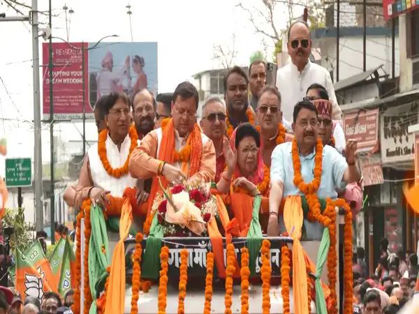 Uttarakhand CM Dhami holds roadshow in Dehradun ahead of Lok Sabha polls,