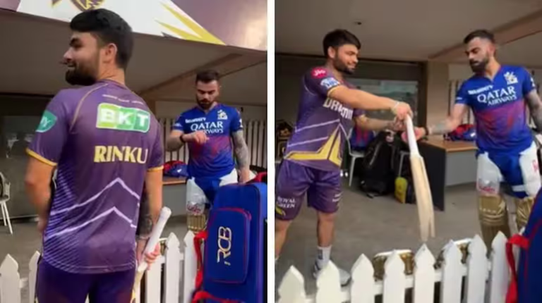 IPL 2024: Watch – “Aapki Kasam, Fir Nahi Todunga Kabhi Bat” – Rinku Singh Tells An Annoyed Virat Kohli While Asking Him For Another Bat