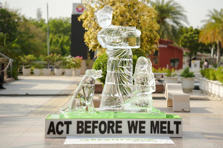 Greenpeace India’s dramatic Ice Sculpture activity symbolises heatwave disasters unfolding across India