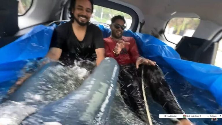 Swimming pool built in Tata Safari, YouTuber fined and DL suspended | youtuber create swimming pool in Tata Safari SUV goes this