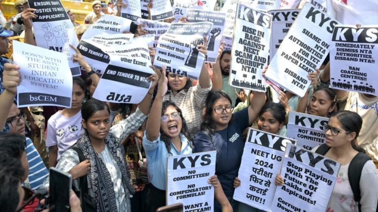 After the cancellation of UGC NET exam, there is also protest against the cancellation of NEET