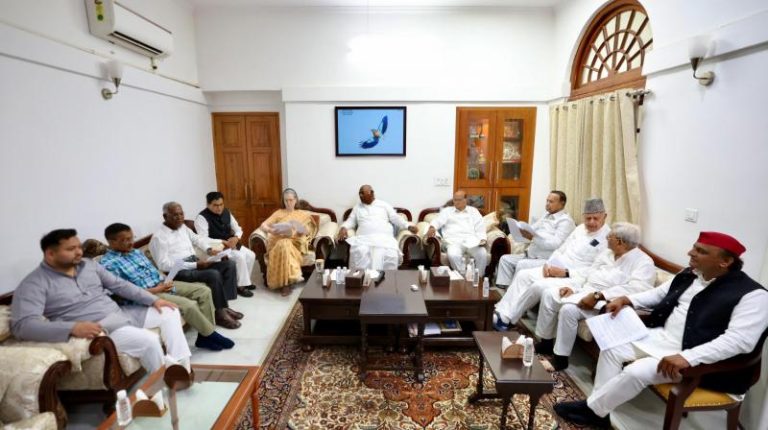 INDIA leaders meeting at Congress President Kharge's residence