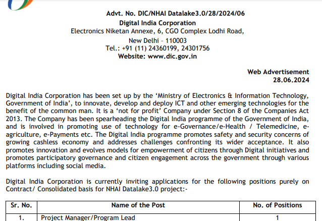 Recruitment for 22 posts in DIC