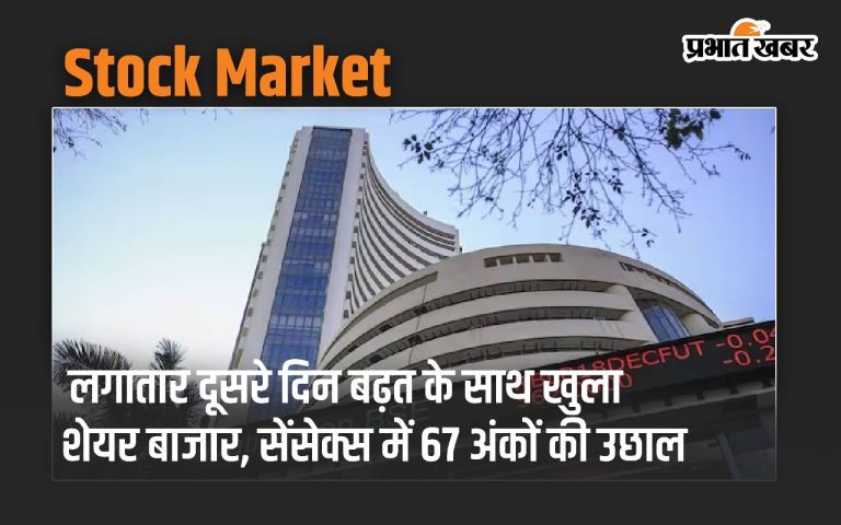 The stock market opened on a positive note for the second day in a row, with the Sensex gaining 67 points