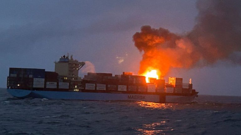 A cargo ship on its way from Gujarat to Sri Lanka caught fire near Goa