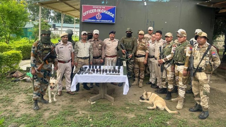 Weapons seized during raids by security forces in Manipur