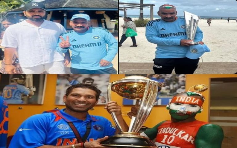 PHOTOS: Sudhir from Bihar returns to Delhi with Team India and after Sachin, Rohit also hands over the World Cup trophy.