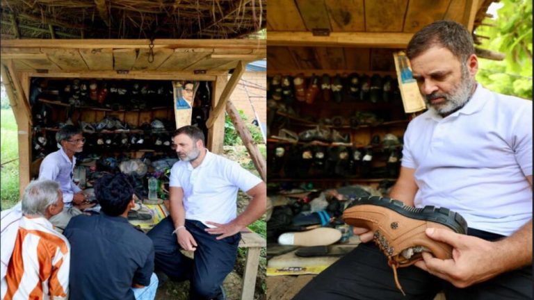 Rahul Gandhi reached a cobbler's shop: asked the shopkeeper- how do you make shoes, then stitched his own slippers, pictures went viral