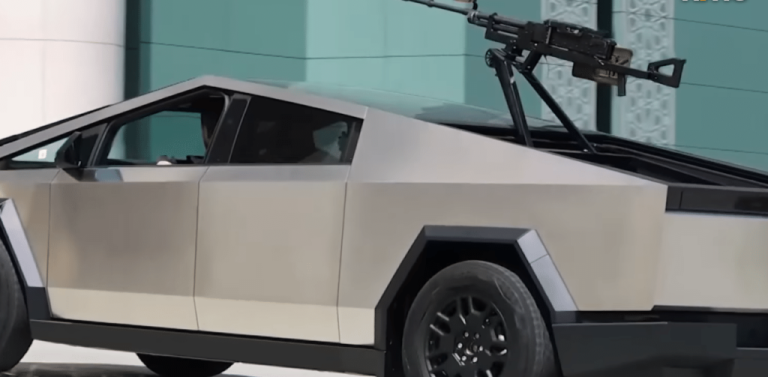 Watch: Machine Gun Mounted On Tesla Bullet Proof Cybertruck By Chechen Warlord