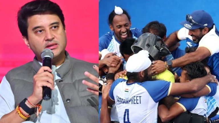 Take India!  Union Minister Scindia congratulates the hockey team – the country will remember the historic win.